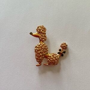 Vintage Adorable Small Gold Poodle Brooch with Enamel Accents